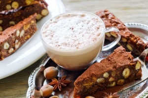 Italian dessert with a cup of coffe