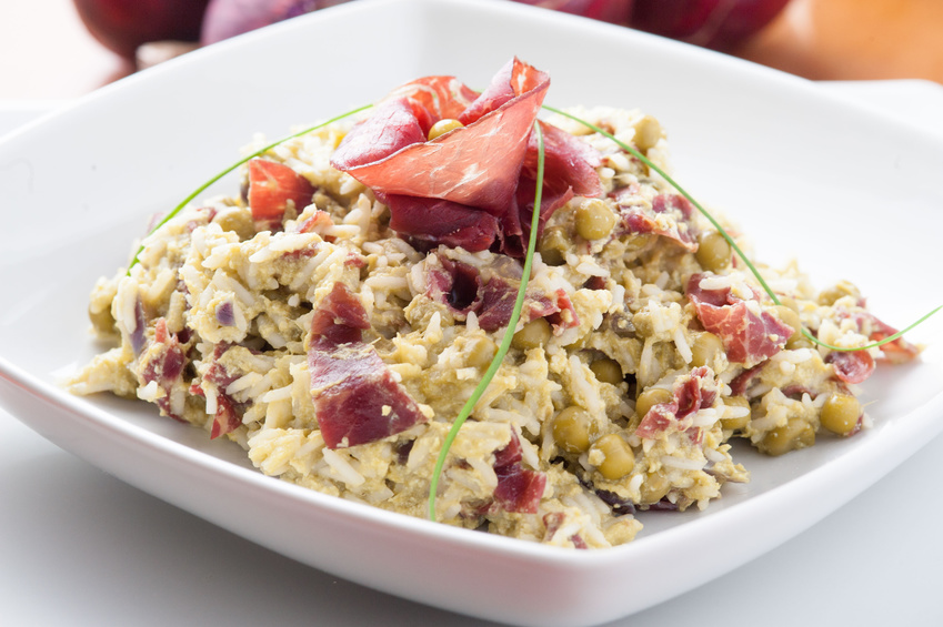 Risotto con bresaola e piselli